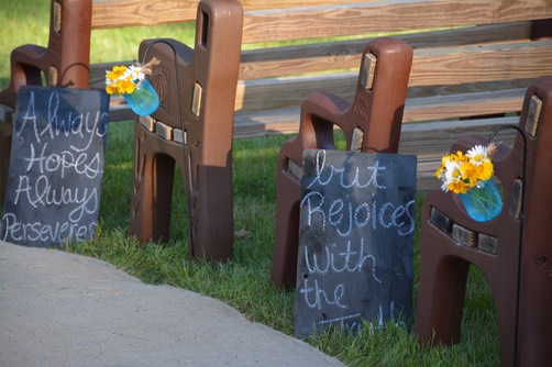 wedding benches with slate